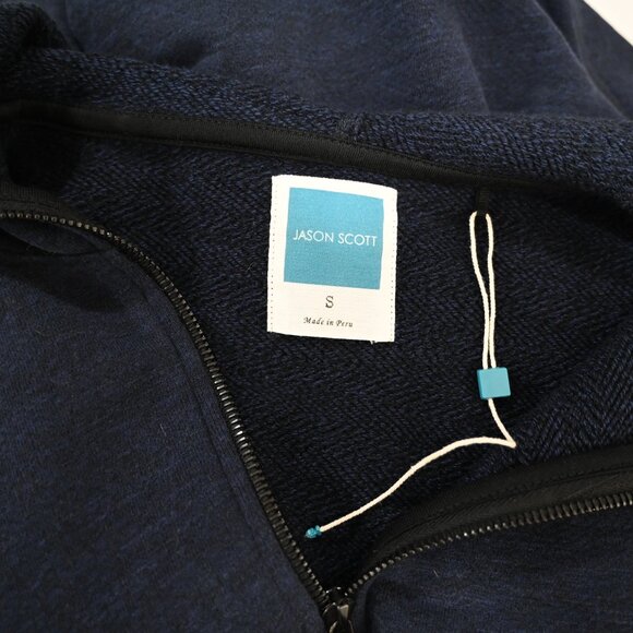 Jason Scott Small Quarter Zip Dark Blue Heather Hooded Pullover - Picture 7 of 8